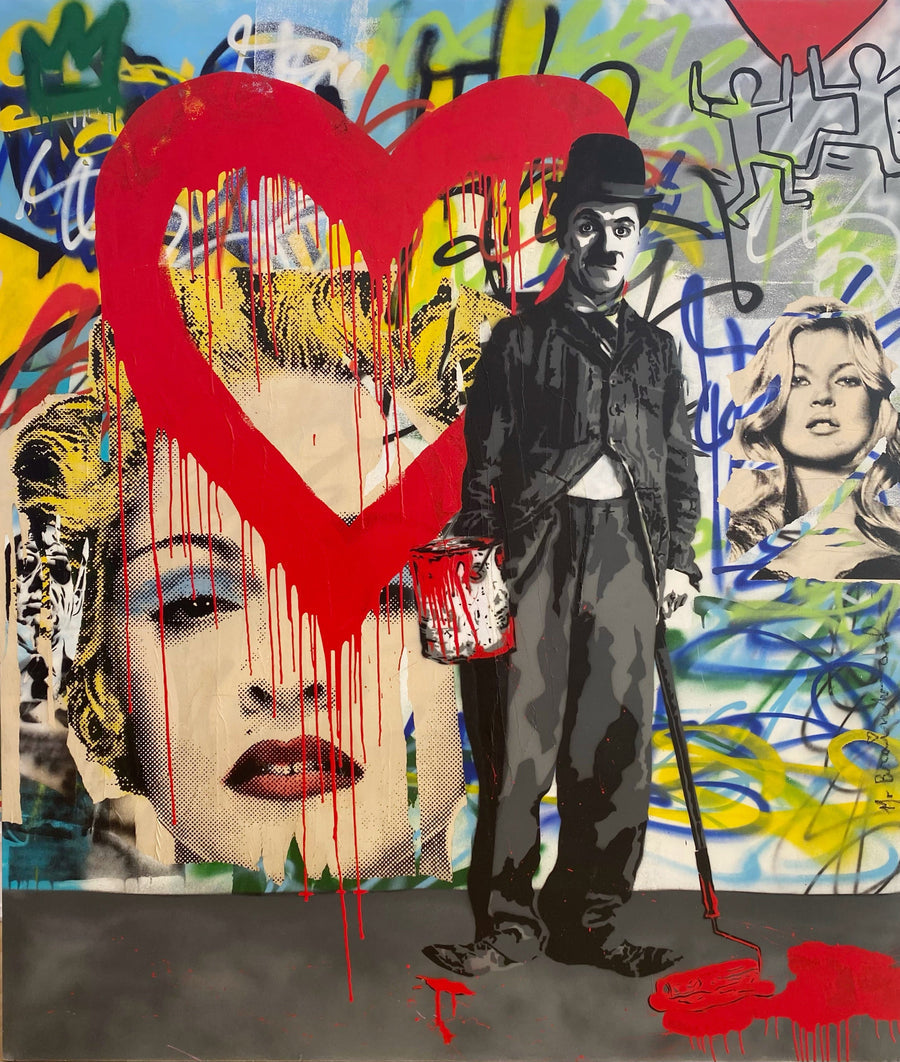 Charlie Chaplin Red Heart, Original On Canvas