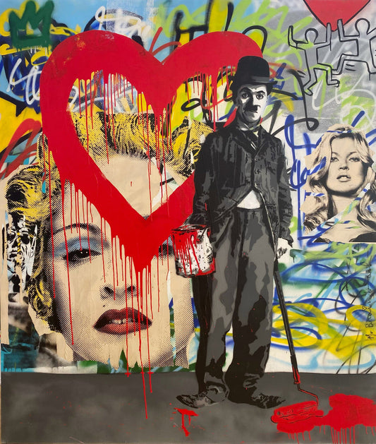 Charlie Chaplin Red Heart, Original On Canvas